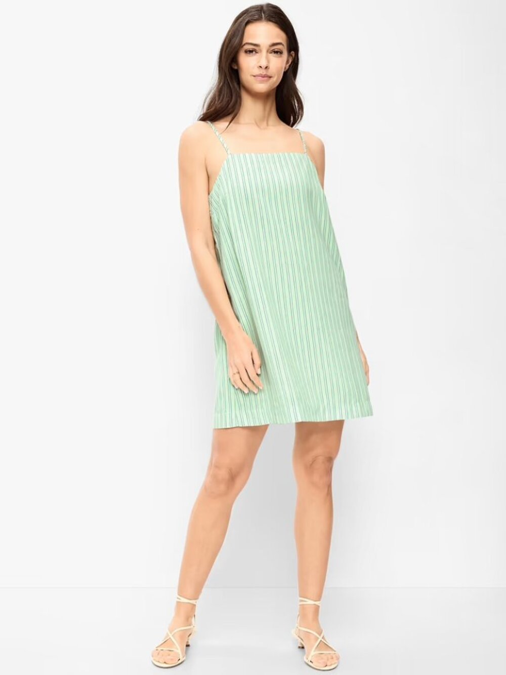 Old Navy Strappy Mini Shift Dress Green Stripe Size Medium Retro Tennis Prep